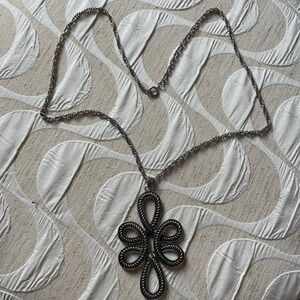 Celtic knot‎ large pendant long necklace costume jewelry silver tone